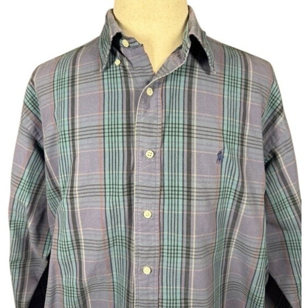 Ralph Lauren Blake Men XL Purple Teal Plaid Long Sleeve Cotton Button Down Shirt